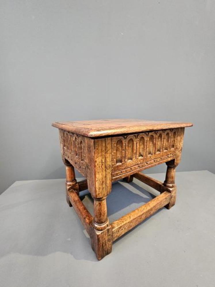 Georgian Carved Oak Box Stool  - Image 2
