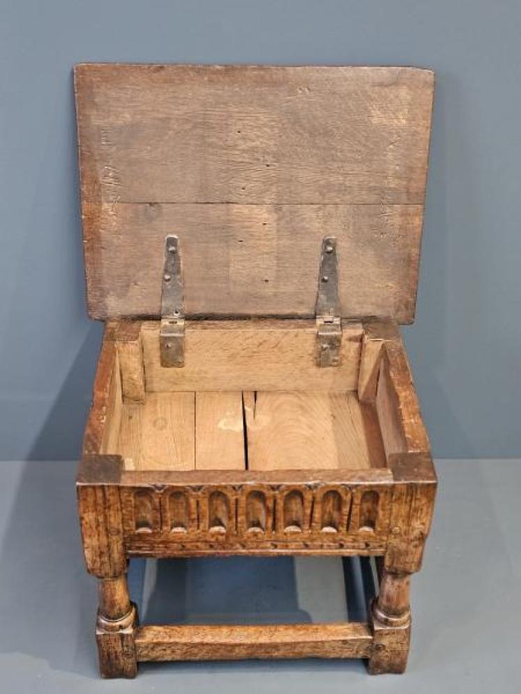 Georgian Carved Oak Box Stool  - Image 3
