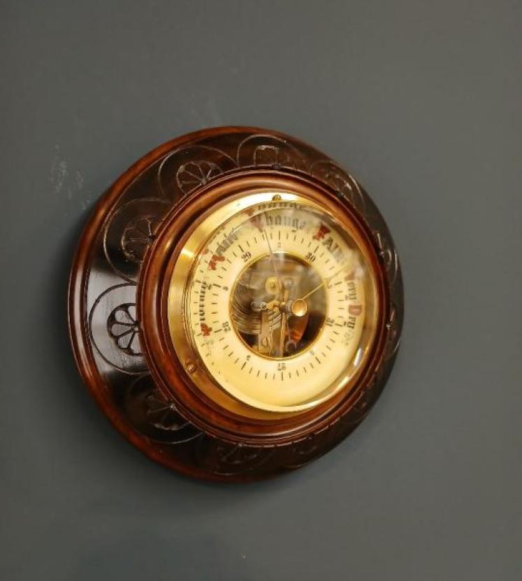 Victorian Solid Walnut Aneroid Barometer - Image 2