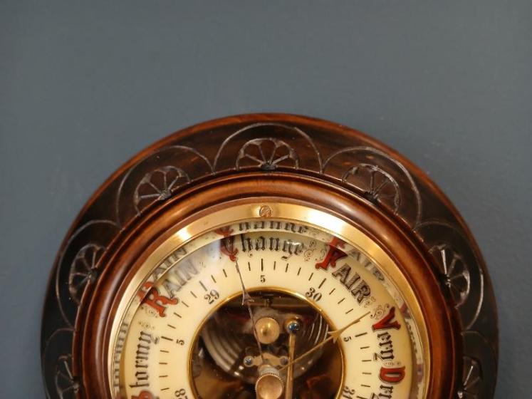 Victorian Solid Walnut Aneroid Barometer - Image 3