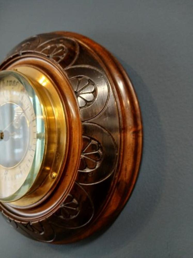Victorian Solid Walnut Aneroid Barometer - Image 4