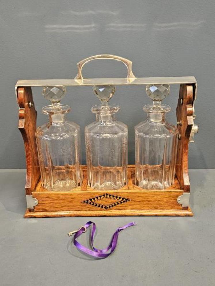 Victorian Oak 3 Bottle Tantalus - Image 1