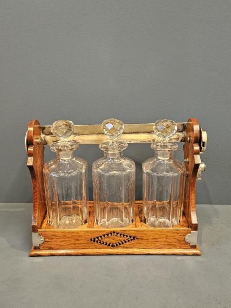 Victorian Oak 3 Bottle Tantalus - Image 6