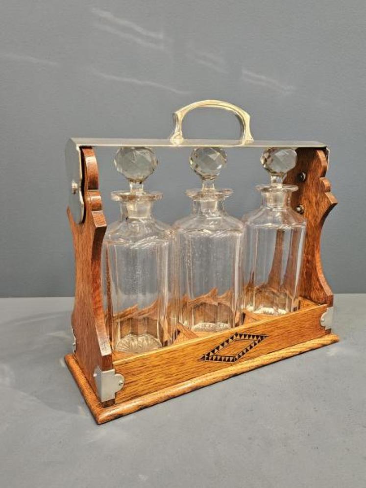 Victorian Oak 3 Bottle Tantalus - Image 7