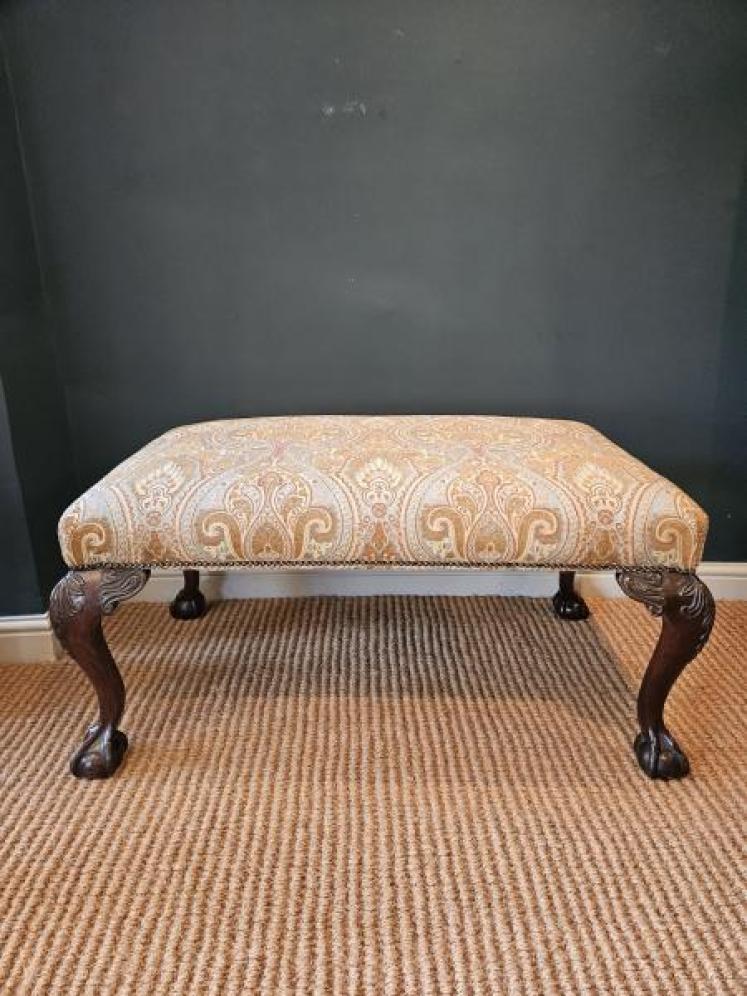 Large Victorian Upholstered Cabriole Leg Stool - Image 1