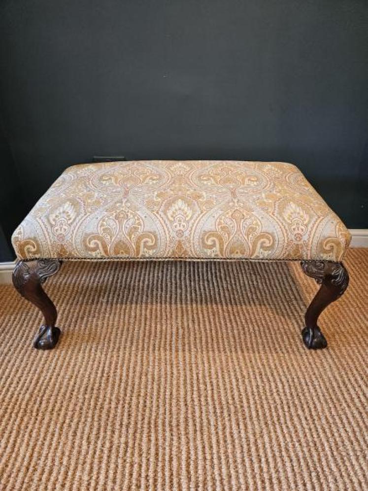 Large Victorian Upholstered Cabriole Leg Stool - Image 2