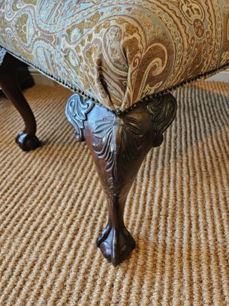 Large Victorian Upholstered Cabriole Leg Stool - Image 3