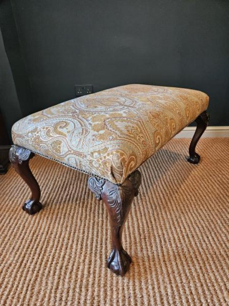 Large Victorian Upholstered Cabriole Leg Stool - Image 4