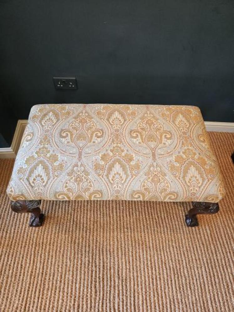 Large Victorian Upholstered Cabriole Leg Stool - Image 5