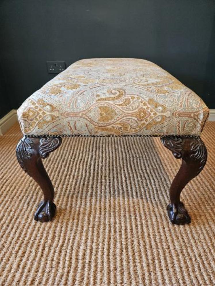 Large Victorian Upholstered Cabriole Leg Stool - Image 6