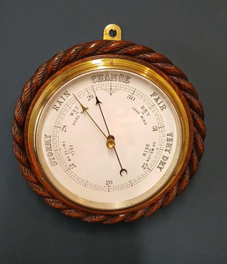 Large 11" Victorian Oak Ship's Barometer - Image 1