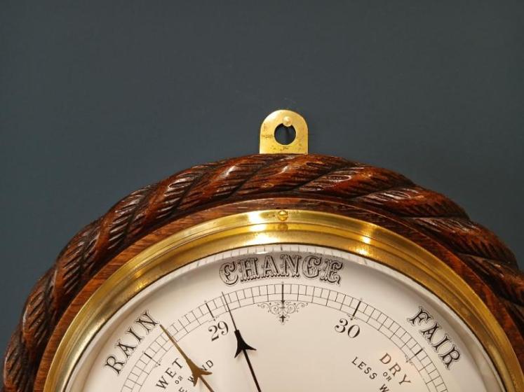Large 11" Victorian Oak Ship's Barometer - Image 3