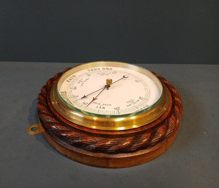 Large 11" Victorian Oak Ship's Barometer - Image 7