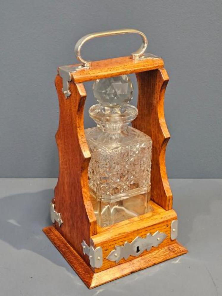 Victorian Oak Single Bottle Tantalus - Image 2