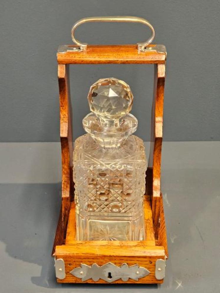Victorian Oak Single Bottle Tantalus - Image 4