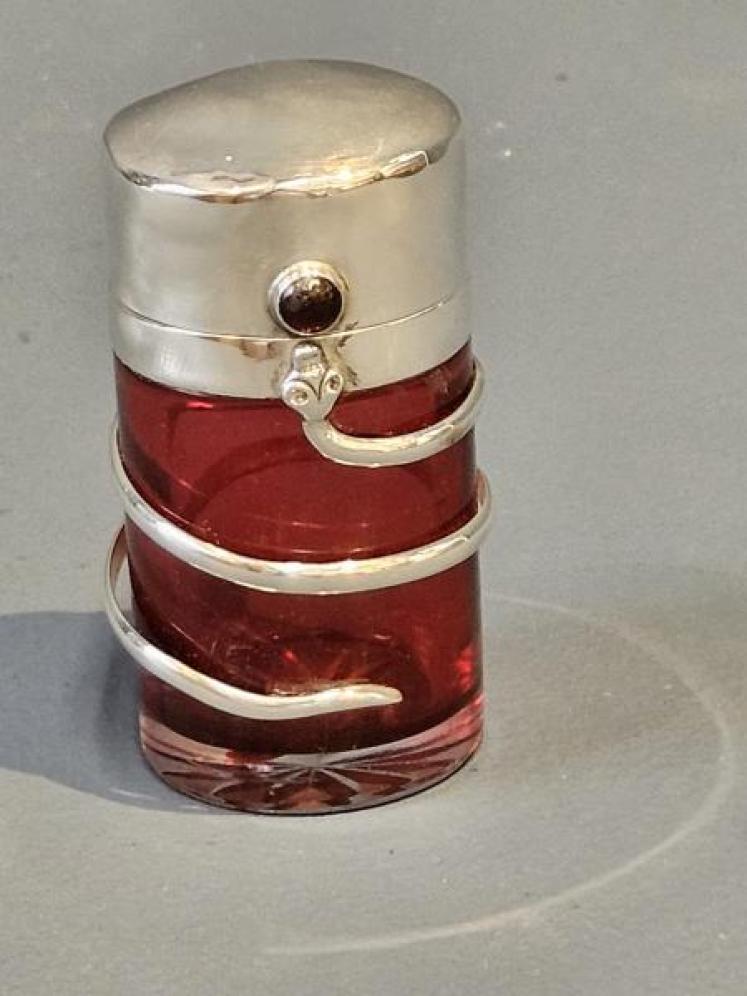 Silver and Cranberry Glass Serpent Scent Bottle - Image 1