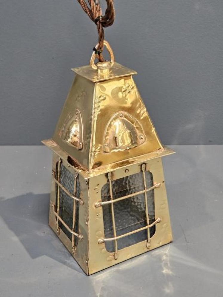 Edwardian Arts & Crafts Brass Lantern - Image 2
