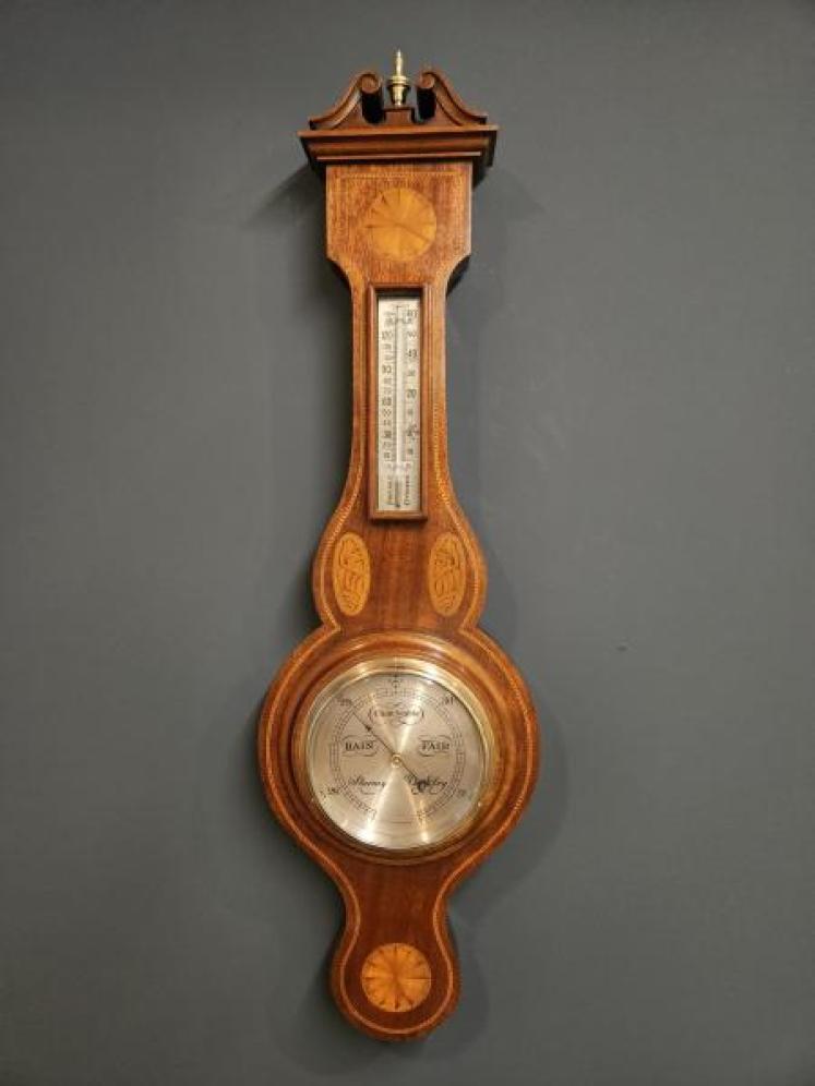 Small Edwardian Sheraton Inlaid Mahogany Barometer - Image 1