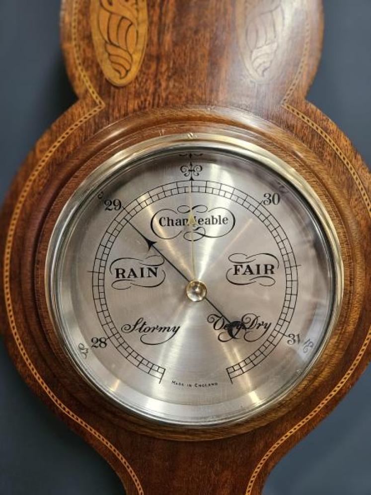 Small Edwardian Sheraton Inlaid Mahogany Barometer - Image 2