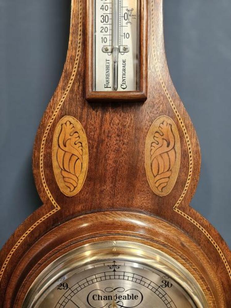 Small Edwardian Sheraton Inlaid Mahogany Barometer - Image 3