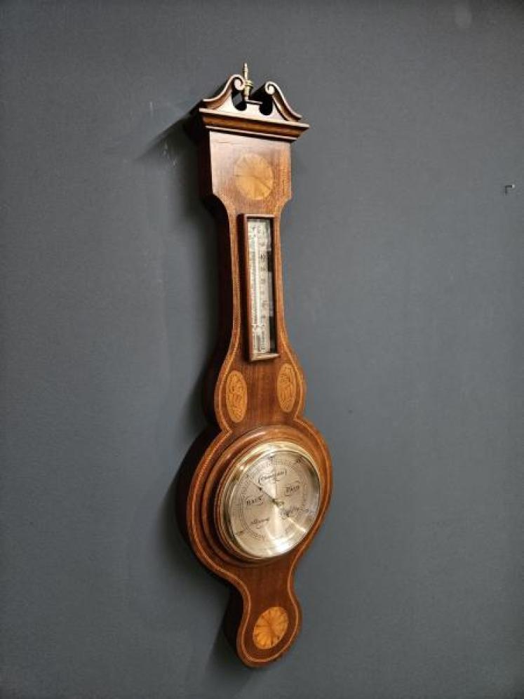 Small Edwardian Sheraton Inlaid Mahogany Barometer - Image 4