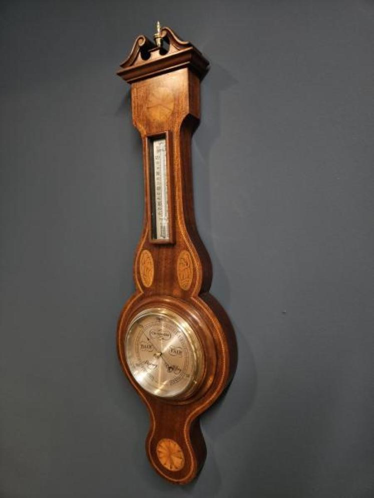 Small Edwardian Sheraton Inlaid Mahogany Barometer - Image 5