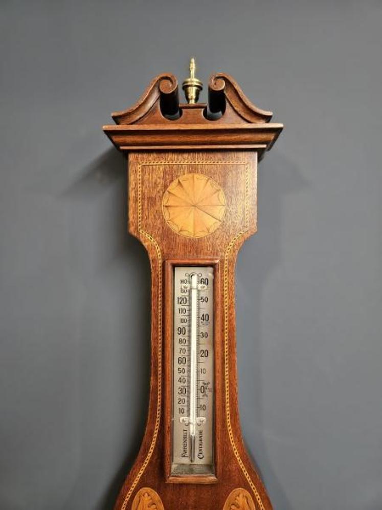 Small Edwardian Sheraton Inlaid Mahogany Barometer - Image 6