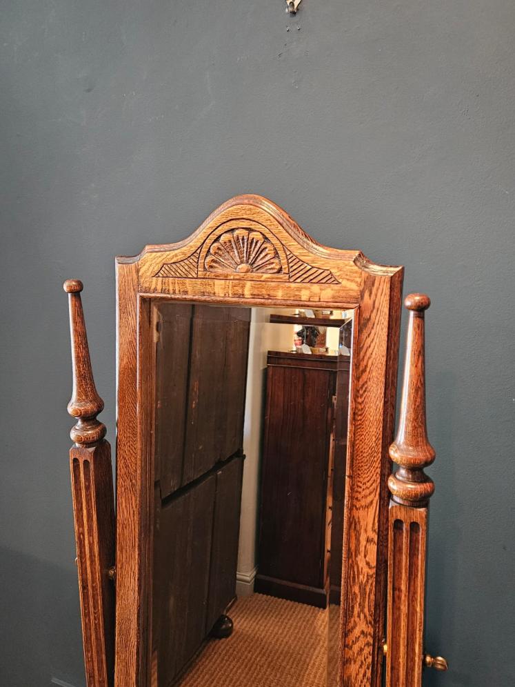 Unusual Edwardian Oak Cheval Mirror - Image 9