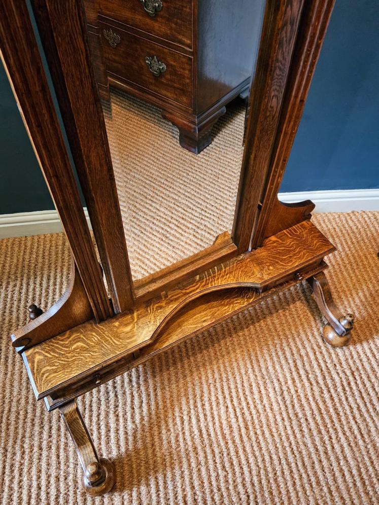 Unusual Edwardian Oak Cheval Mirror - Image 6