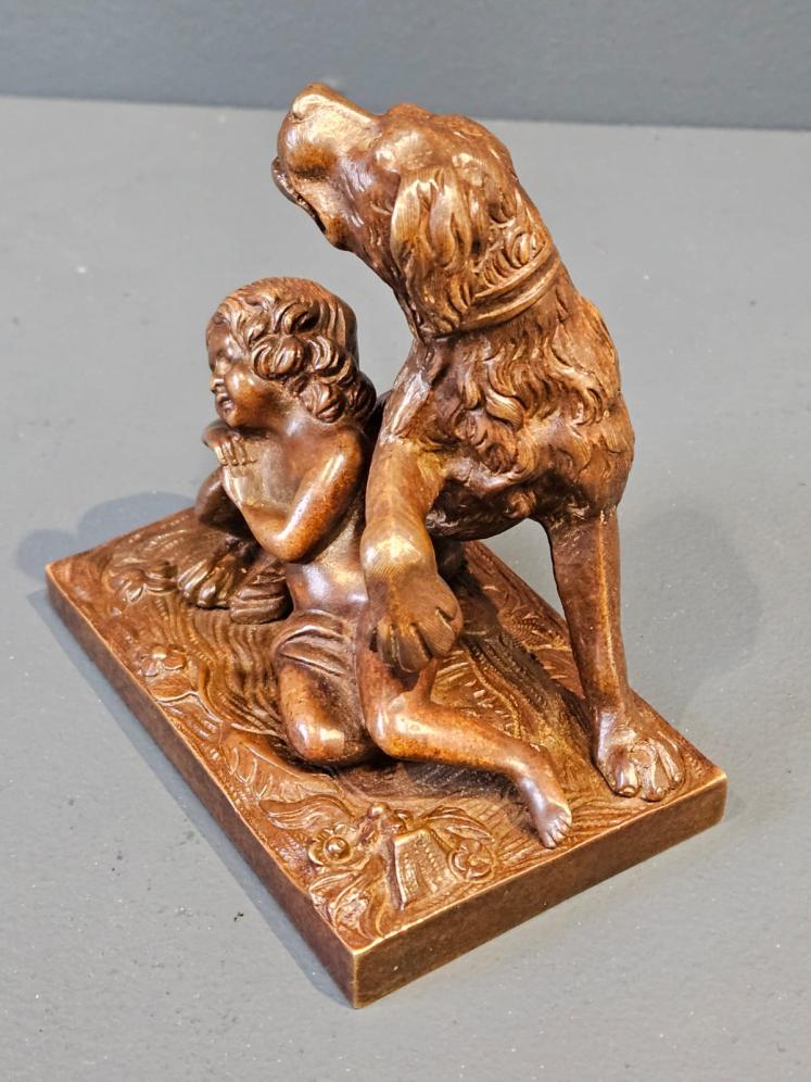Bronze Figure of Dog and Child   - Image 2