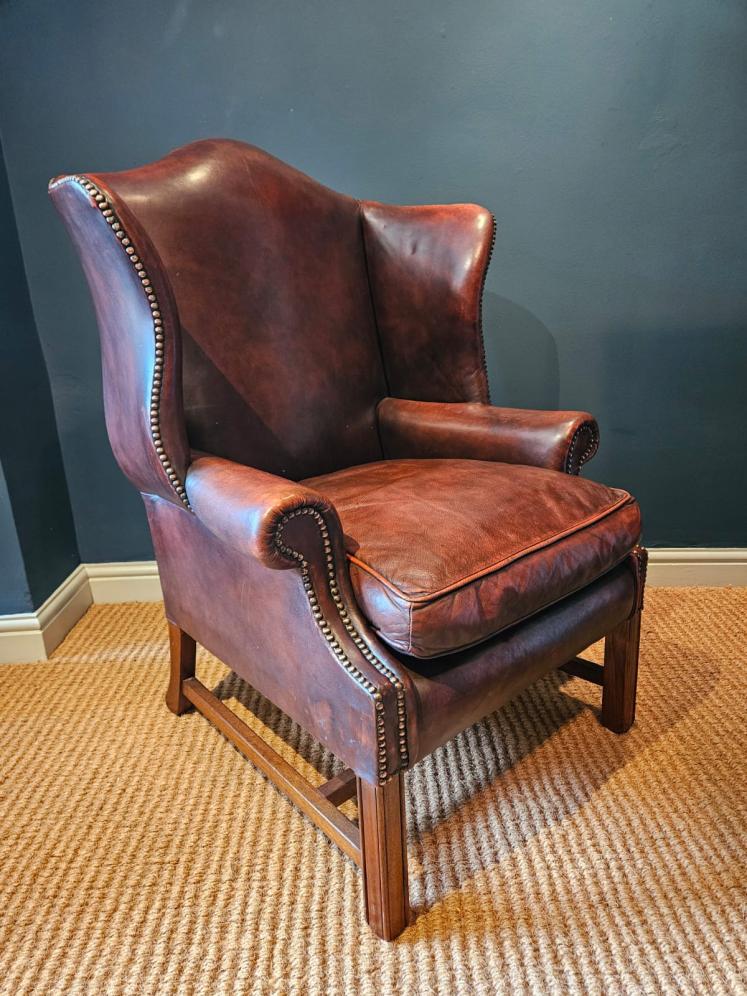 1930's Wing Back Brown Leather Arm Chair  - Image 6