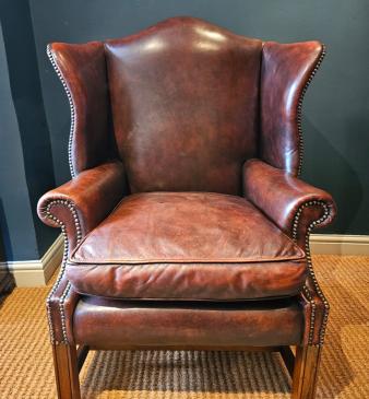 1930's Wing Back Brown Leather Arm Chair 