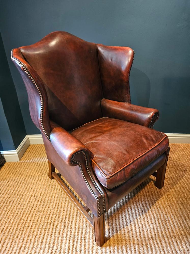 1930's Wing Back Brown Leather Arm Chair  - Image 2
