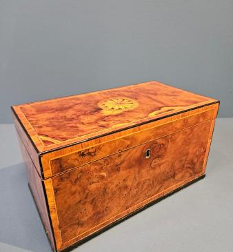 George III Walnut Inlaid Tea Caddy 