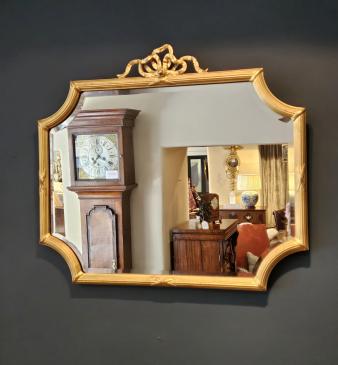 Late Victorian Timber Gilt Mirror with Ribbon Crest 