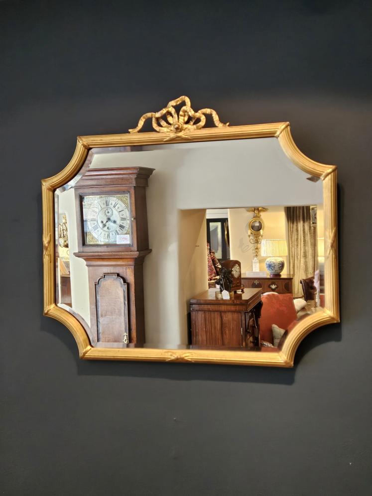 Late Victorian Timber Gilt Mirror with Ribbon Crest  - Image 1