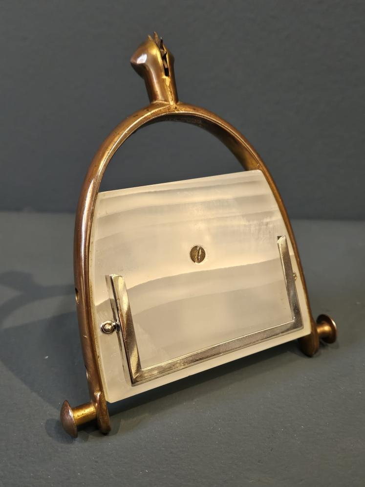 Unusual Bronze, Silver and Marble Riding Stirrup Calling Card Holder  - Image 1