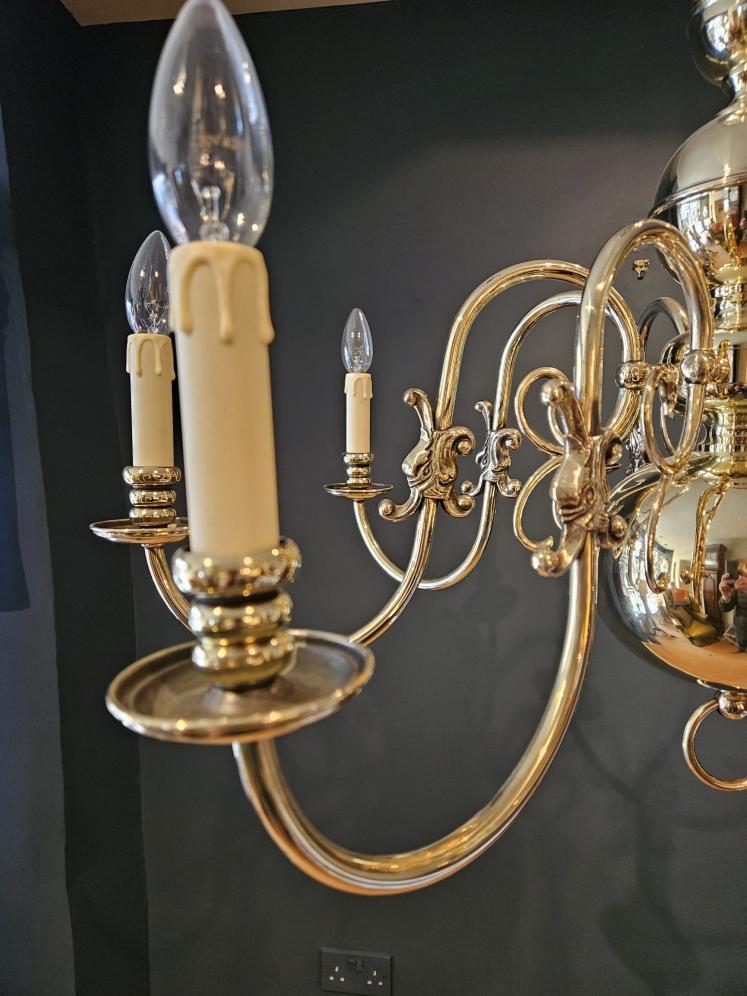 Edwardian Eight Arm Brass Chandelier - Image 8