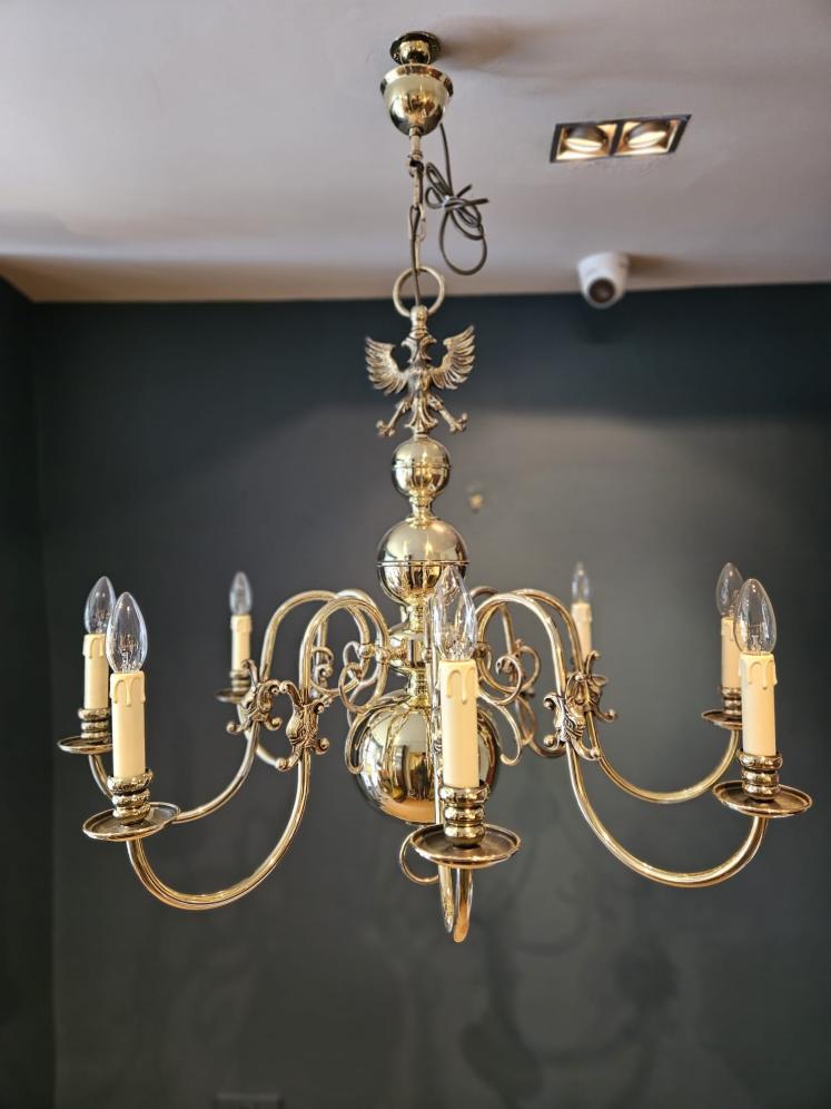 Edwardian Eight Arm Brass Chandelier - Image 1