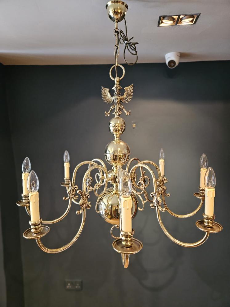 Edwardian Eight Arm Brass Chandelier - Image 7