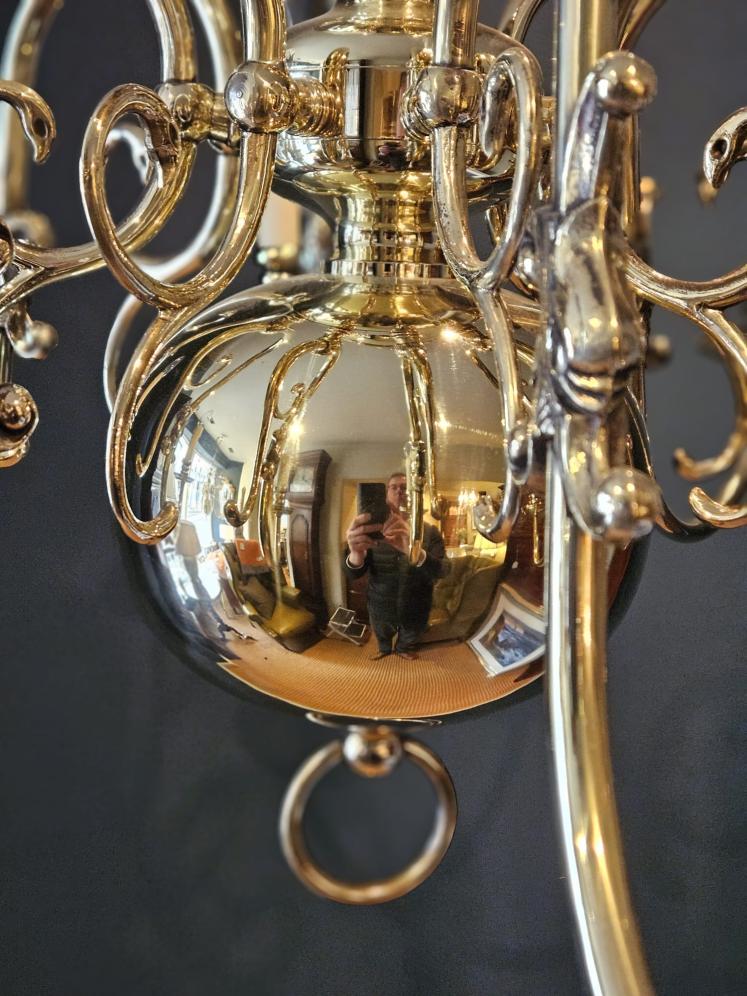 Edwardian Eight Arm Brass Chandelier - Image 6