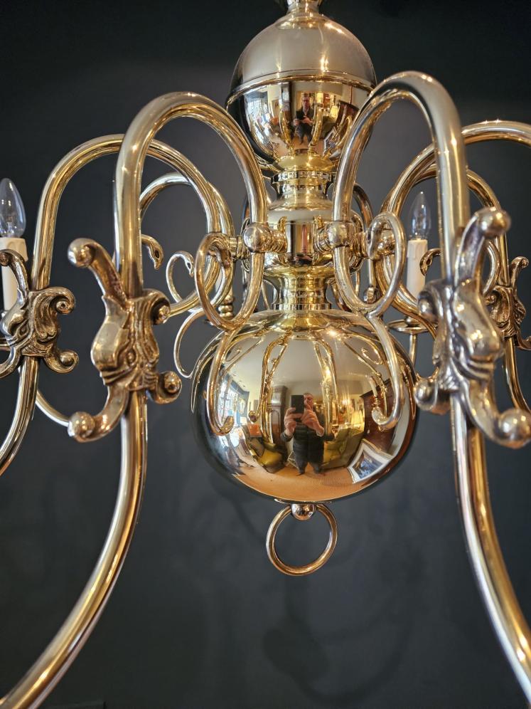 Edwardian Eight Arm Brass Chandelier - Image 5