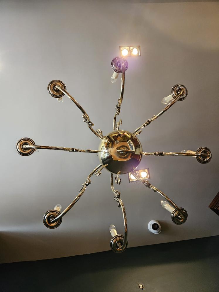 Edwardian Eight Arm Brass Chandelier - Image 2