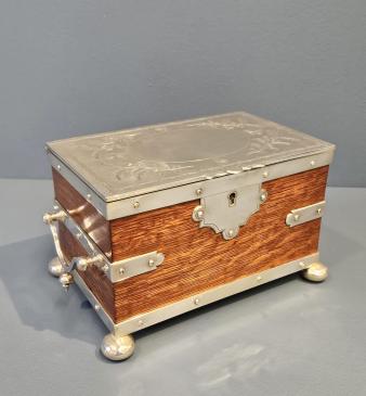 Victorian Oak and Silver Plated Tea Caddy
