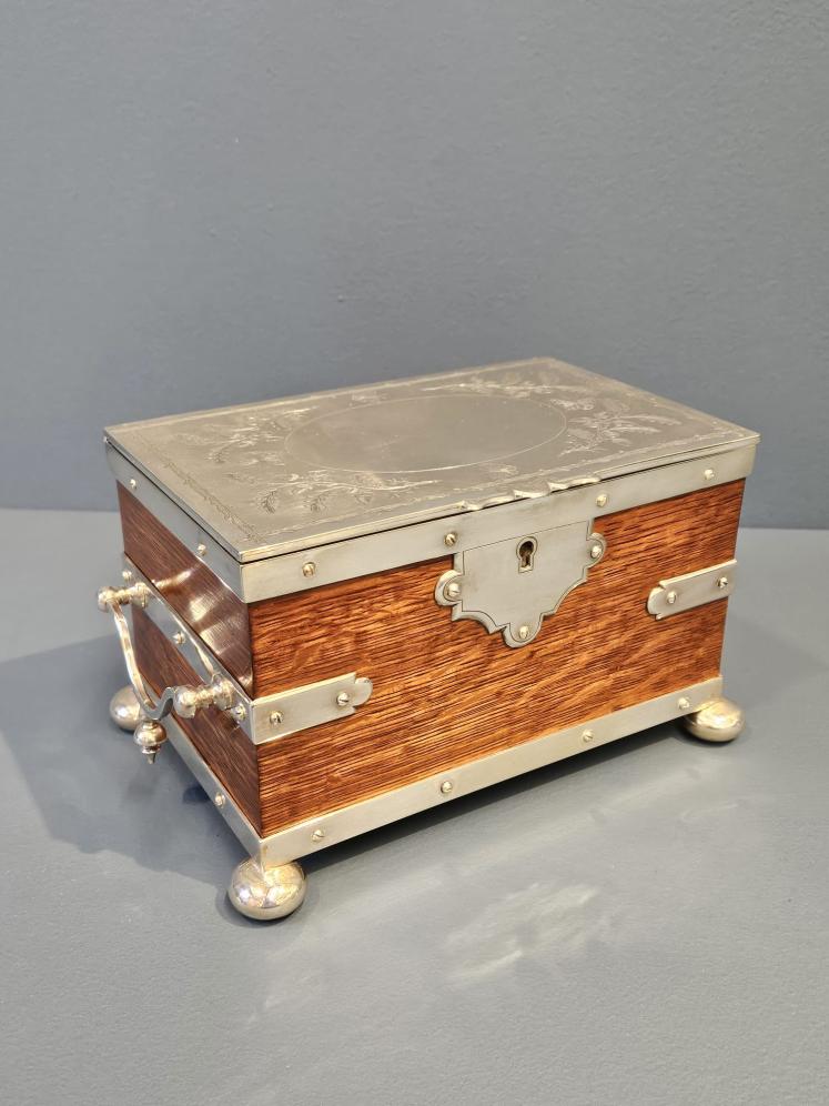 Victorian Oak and Silver Plated Tea Caddy - Image 1