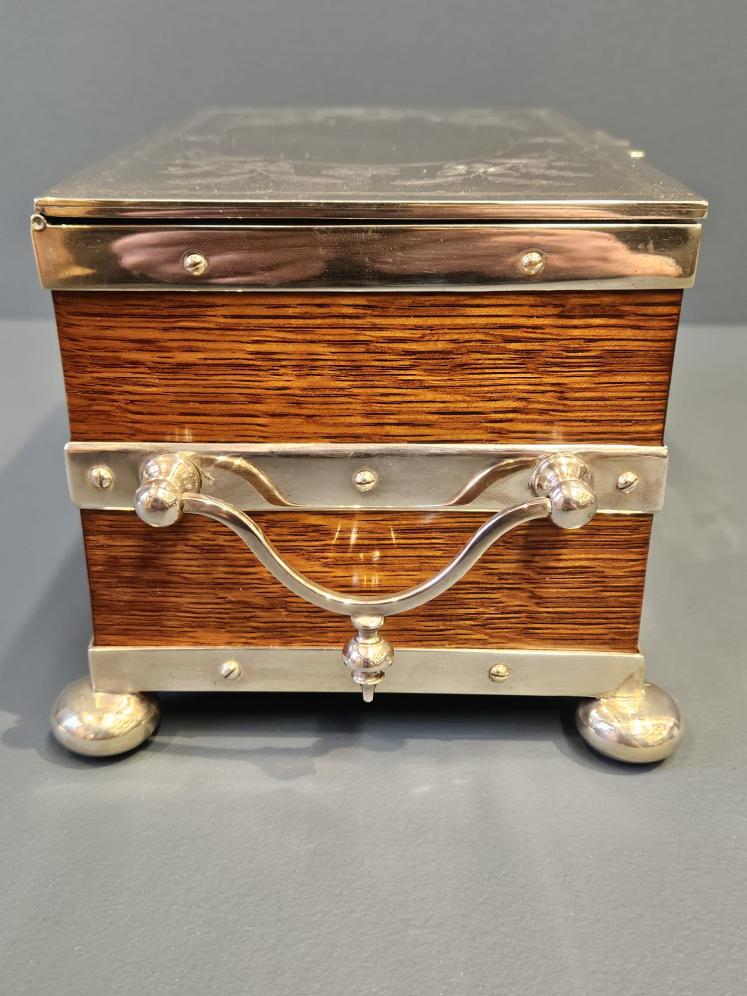 Victorian Oak and Silver Plated Tea Caddy - Image 9
