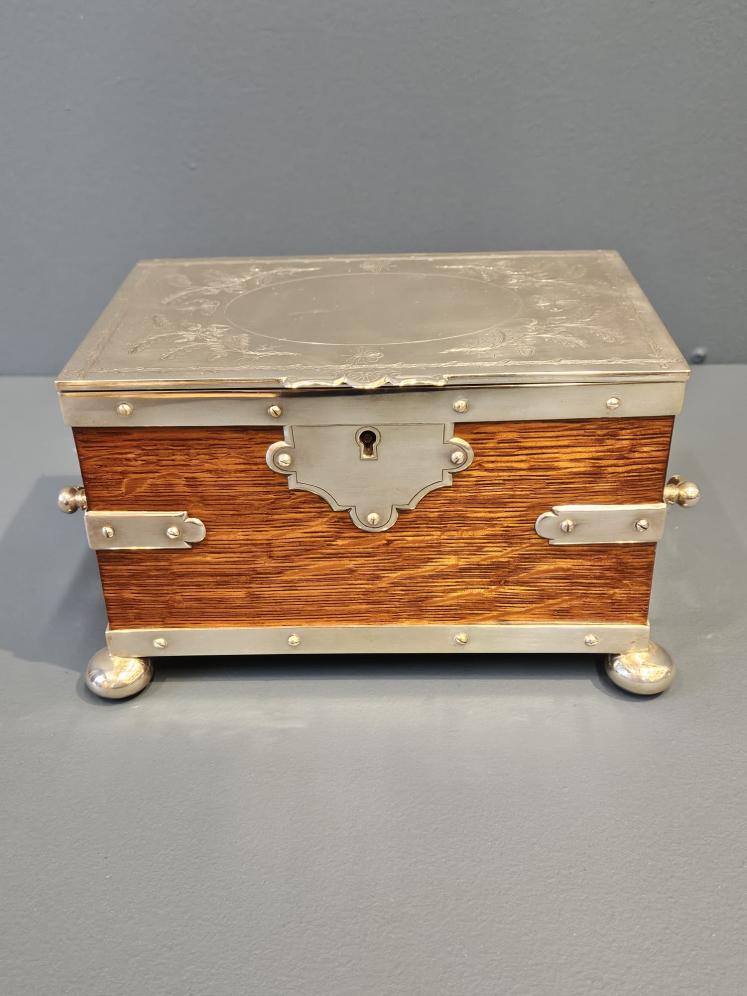 Victorian Oak and Silver Plated Tea Caddy - Image 7