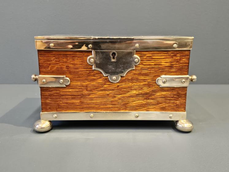 Victorian Oak and Silver Plated Tea Caddy - Image 6