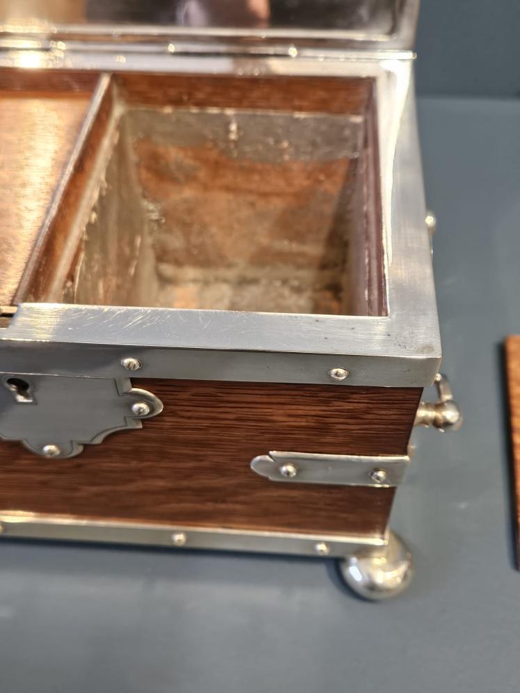 Victorian Oak and Silver Plated Tea Caddy - Image 5