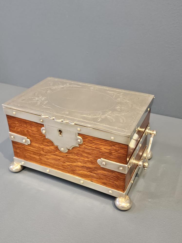 Victorian Oak and Silver Plated Tea Caddy - Image 3